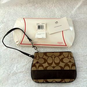 Coach Signature Logo Print Wristlet (Fabric with Leather Accents)